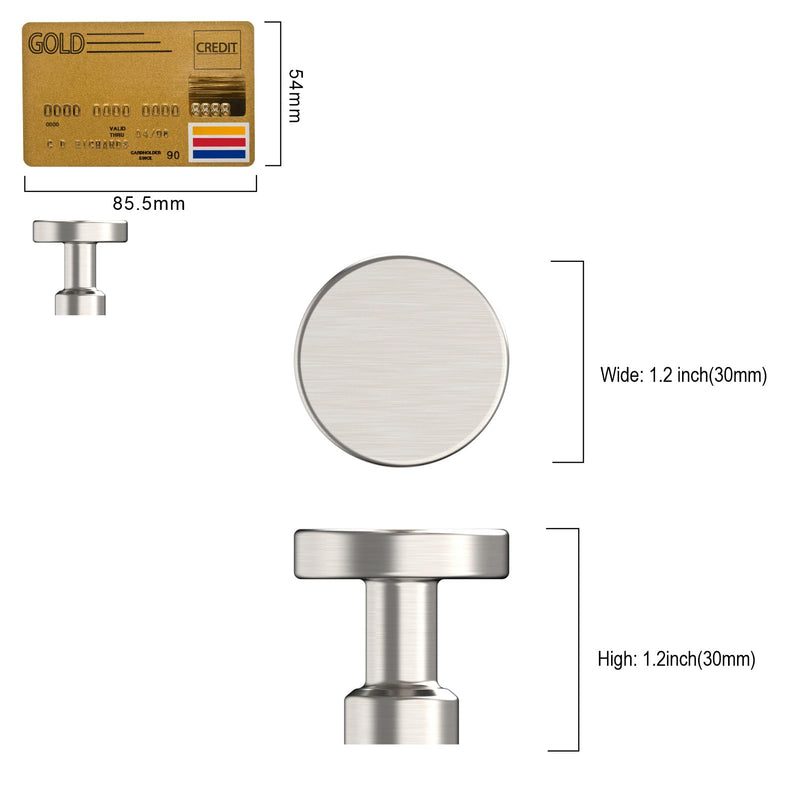 Amerdeco 10 Pack Brushed Satin Nickel Kitchen Cabinet Knobs 1-1/6 Inch(30mm) Single Hole Cabinet Pulls Dresser Knobs Round Drawer Knobs and Pulls for Bathroom Cabinets knob