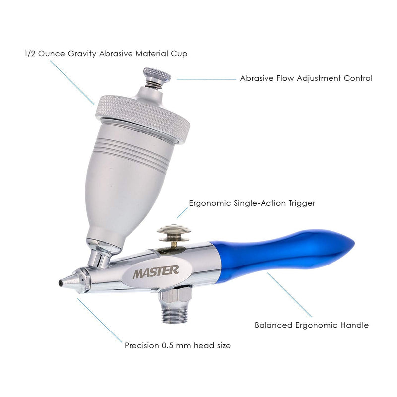 Master Airbrush Gravity Feed Airbrush Mini Sandblaster Kit - 1/2 oz. Cup, 0.5 mm Tip, Hose – Portable Airbrush, Ideal for Art, Miniature Painting, Model Cars, Nail Art, Etching Glass & Rust Removal