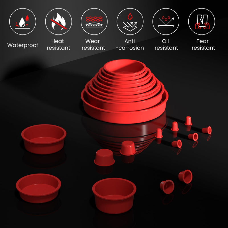 Automotive Cap Plugs Kit for Smoke Leakage Testing and Various Automotive Pipeline Openings, Red 23 Piece Set Automotive Block Cap Plugs Kit for Automotive Smoke Machine Leak Detector