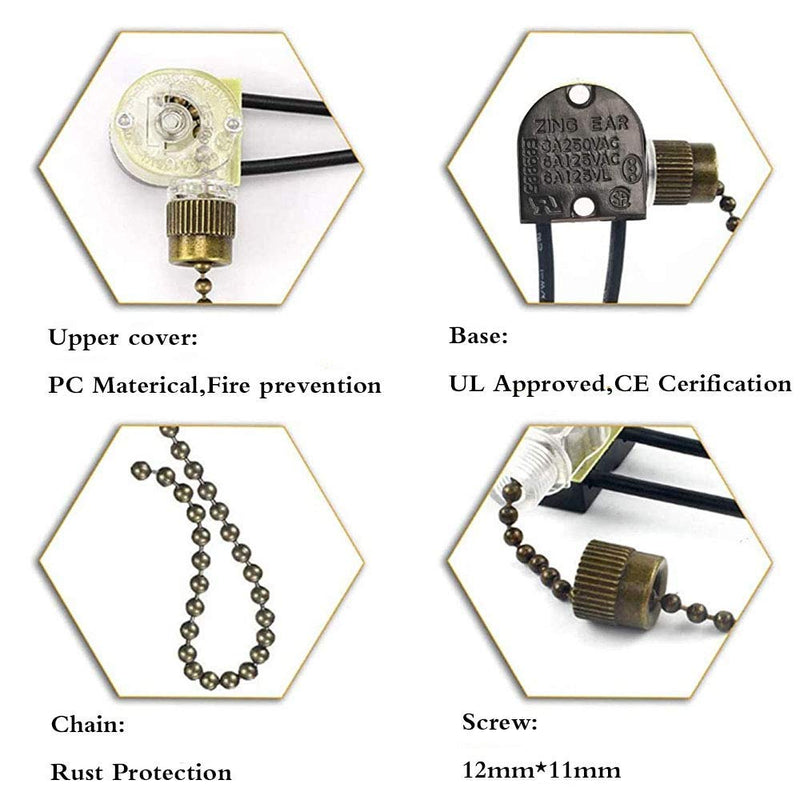 Ceiling Fan Switch Zing Ear ZE-109,Two-Wire On-Off Light Switch for Hunter Ceiling Fans Lamp and Wall Lights Replacement (Bronze Pull Chain) Bronze