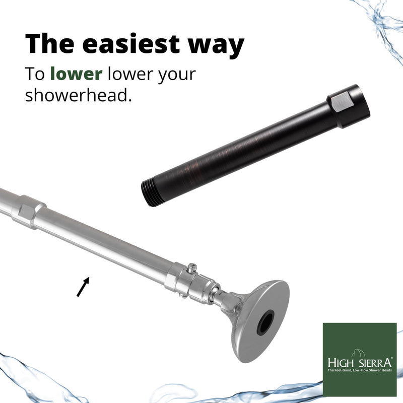 High Sierra® Solid Lead-Free Metal 6″ Shower Arm Extension. Lowers height of fixed and handheld shower heads. Will support the Weight of Handheld and Combination Shower heads - Matte Black