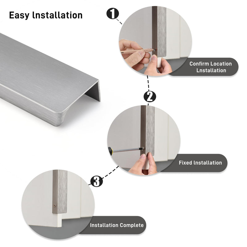 Finger Pull for Cabinets Kitchen Drawer knobs Low Profile Door Dresser Bathroom Long Cupboard Cabinet Pulls Handles Aluminum 10 Pack Brushed Nickel 11.81" Easy Installation 10" Hole Center 11.81" Overall Length