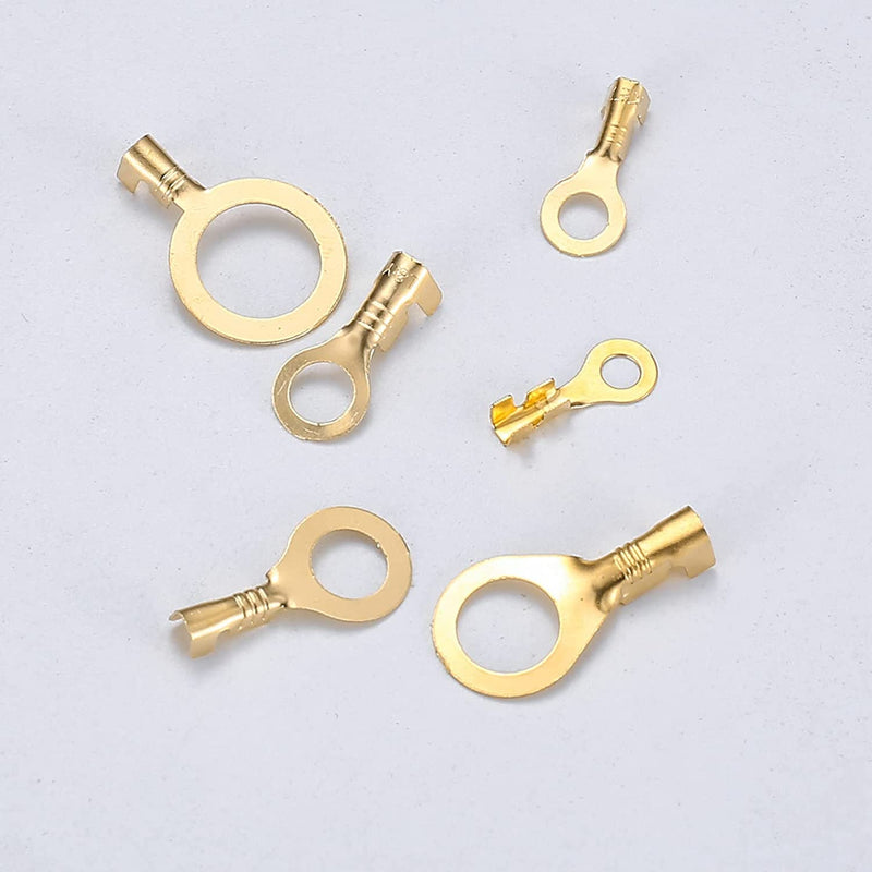 160 Pcs Copper Ring Terminals, M3/M4/M5/M6/M8/M10 Brass Wire Connectors, Open Barrel Wire Ring Cable Lugs Crimp Kit, Brass Copper Ring Crimp Cable Terminals Electrical Terminals Kit