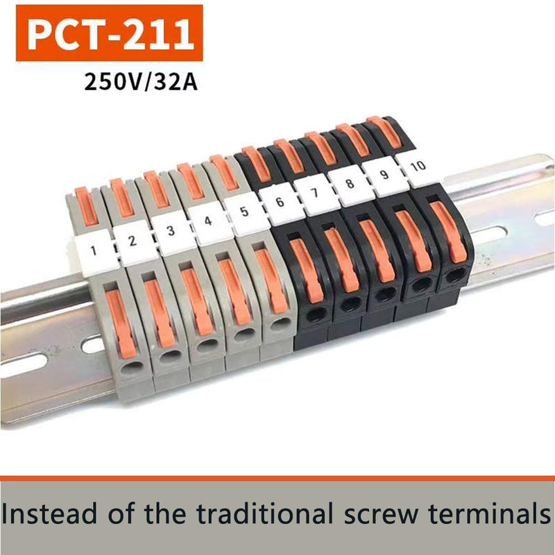 DIN Rail Terminal Blocks,Universal Compact Wire Wiring Connector (40 pcs connectors+4 pcs Article in Parallel+4 pcs Digital Identification+2 pcs Fixed clamp+40 pcs Screw) 40 pcs connectors