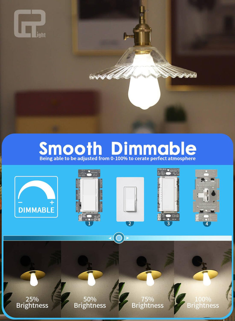 8W ST64 Dimmable LED Edison Bulbs, E26 Base 4200K Daylight, 6 Pack | 80W Incandescent Equivalent 800LM, Frosted Glass Vintage Filament Light Daylight White 4200k - 6 Pack