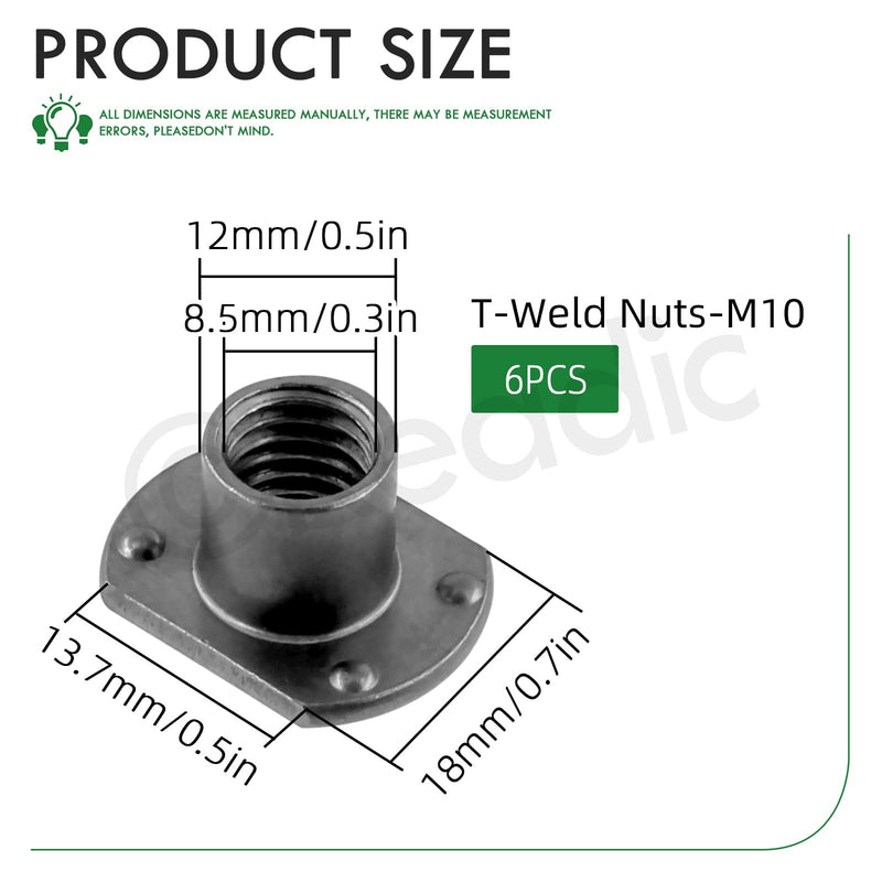 Keadic 15Pcs M10 Tab Base UNC Carbon Steel Weld Nuts, 4 Projection Screw-in Flange Insert Female Thread T-Nut for Furniture