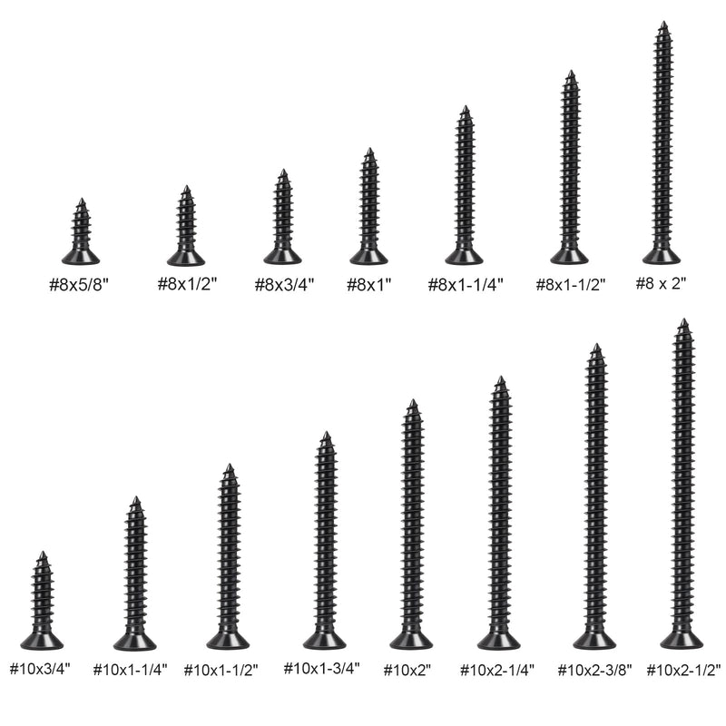 #10 x 2-1/4" Wood Screws Flat Head Phillips Quick Self-Tapping Screws 304 Stainless Steel Black Screws 100pcs HS/ZGLS-01 #10 x 2-1/4"