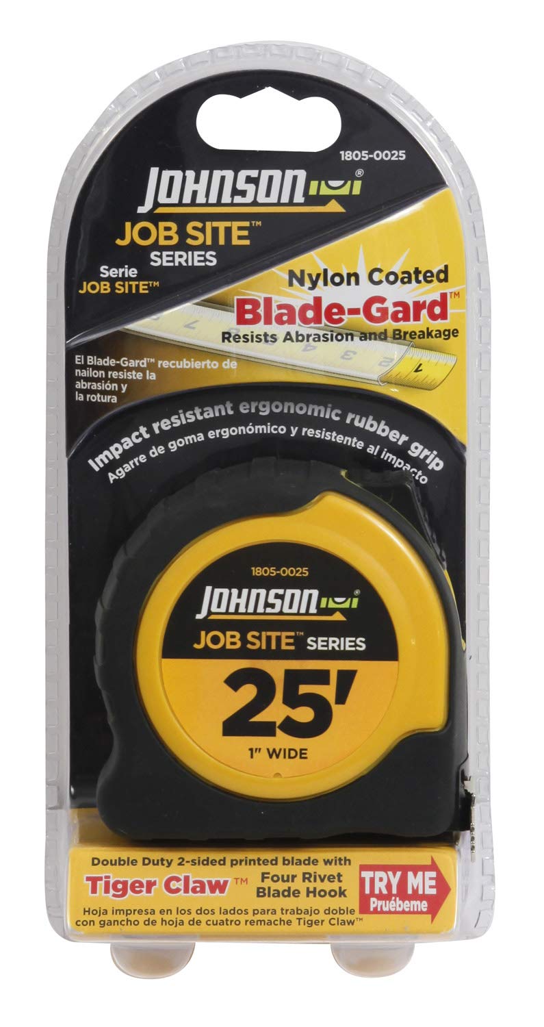 Johnson Level & Tool 1805-0025 Job Site Power Tape, 25', Black/Yellow, 1 Tape 25 Foot x 1 Inch