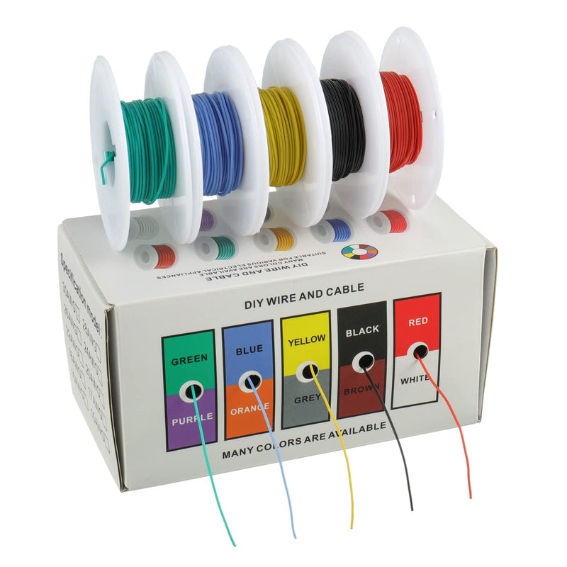 BOJACK 30 AWG Flexible Silicone Wire Electric Wire Hook up Wire Kit 300V Cables with Plus 20 φ2mm Heat Shrink Tubings and a Mini Wire Stripper(5 Colors 32.81Ft Each Color, 30AWG) 30 AWG Silikondraht