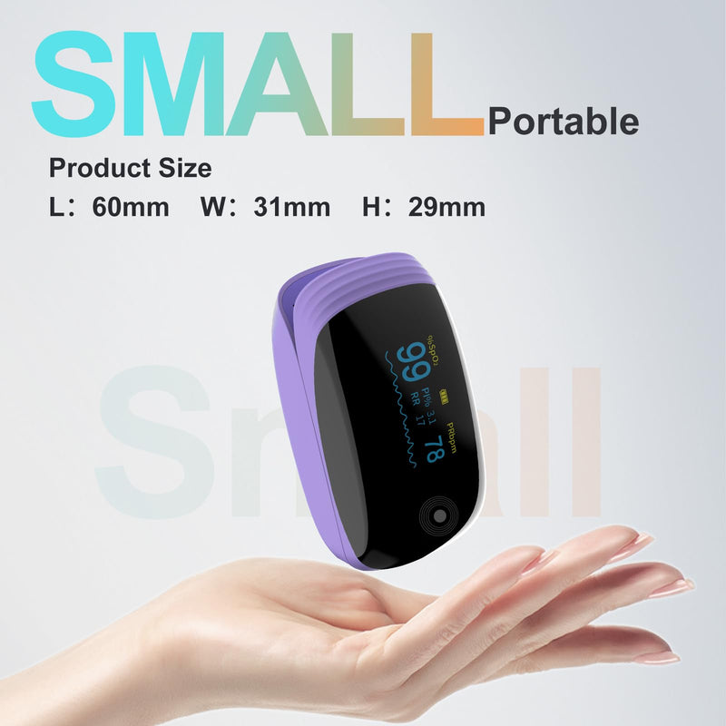 Rechargeable pulse oximeter with respiration, with SpO2 Pulse Rate and PI RR Precision Fast Oximeter SpO2 Reading Outdoor Sports Home (Purple)