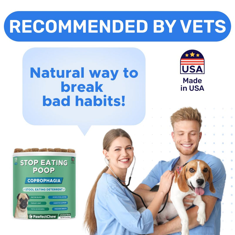 PAWFECTCHEW No Poo Chews for Dogs - Coprophagia & Stool Eating Deterrent with Probiotics, Digestive Enzymes & Breath Aid Support - Stop Dog Poop Eating - Made in USA - 120 Soft Chews