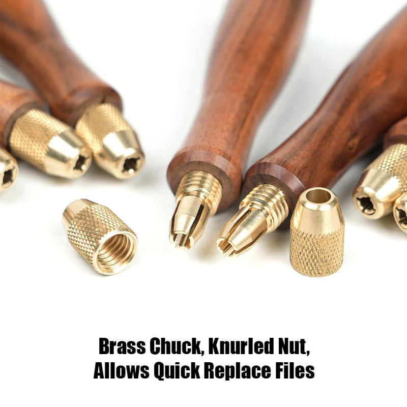 Toolcool Wood File Handle Wooden Handles with Brass Collet Chuck for Small Files with a Tang Diameter of 3.1MM-3.7MM Tang Diameter:3.1MM-3.7MM