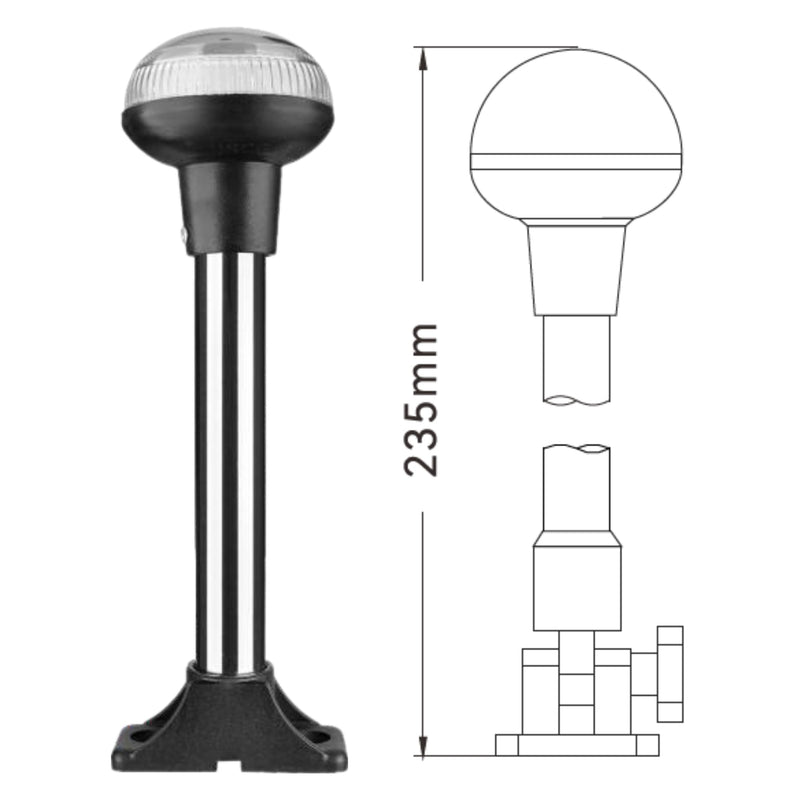 SEAFLO 02 Series All-Around LED Pole Navigation Light- 2 NM, 24" Height, 12-24V, 1.5 W, Plug-In Mount, For Boats Up to 65 FT (20 M), CE & RoHs Certified (Adjustable mount, 12”) 12" Adjustable mount