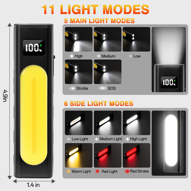 Rechargeable Flashlights High Lumens 1800, Flat EDC Flashlight Rechargeable, Magnetic Pocket Flashlight Super Bright, Powerful LED Flashlight for Home, Tactical Flash Lights as Christmas Gifts for Men 2Pack