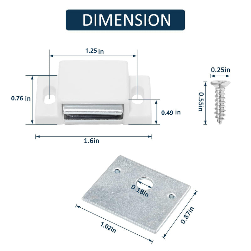 BokWin 12 PCS Magnetic Door Catch,Single Magnetic Catch White-15lb High Magnetic Shutter Hardware for Cupboard Kitchen Bathroom Closet Closures Cabinet Door with Screws
