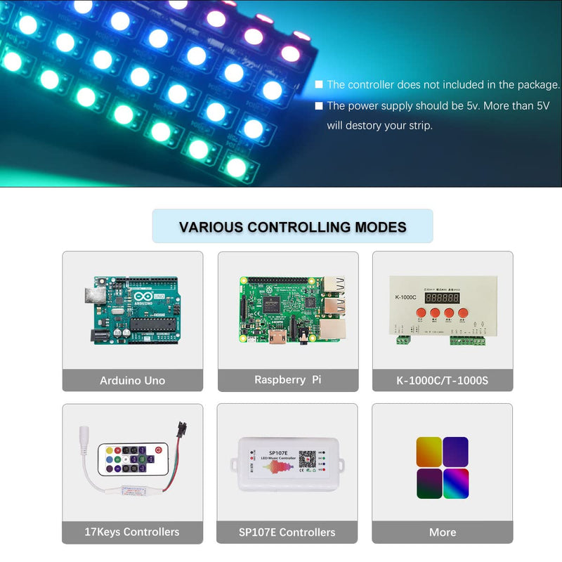 2pcs Ws2812b LED Matrix Panel 8x32, 256 Pixels Programmable Flexible Led Panel, RGB 5050SMD Individually Addressable Digital Led Display Screen for Arduino Raspberry Image Video Text Display