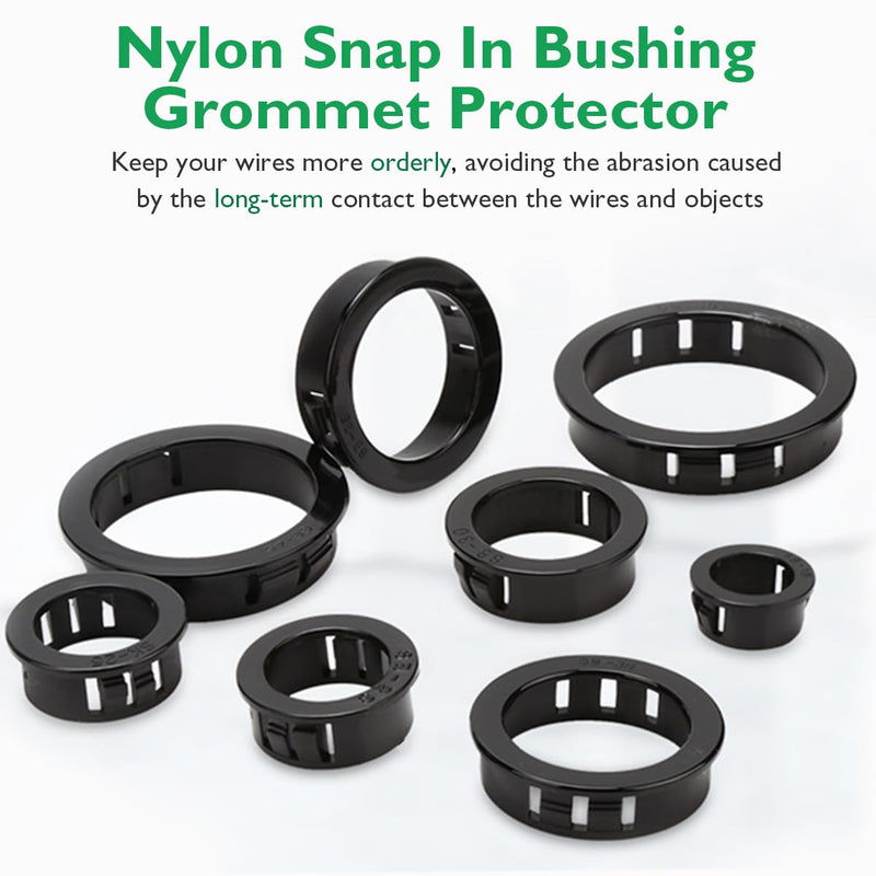 1/2"(13mm) Black Snap-in Knockout Insulating Bushing Grommets, Plastic Cable Hole Grommets for Wiring, Round Nylon Snap in Locking Electrical Wire Cord Hose & Tubing Bushings Grommets, 50pcs SB-13, 1/2"