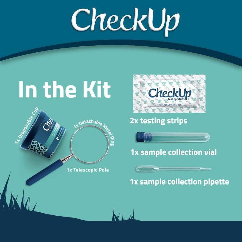 CheckUp Kit at Home Wellness Test for Dogs | Telescopic Pole, Detachable Cup & 2 Test Strips | Detects 4 Most Common Pet Health Indicators - Glucose, Protein, pH and Blood in Urine | 2 Strips 4 Parameters Strips - PawsPlanet Australia