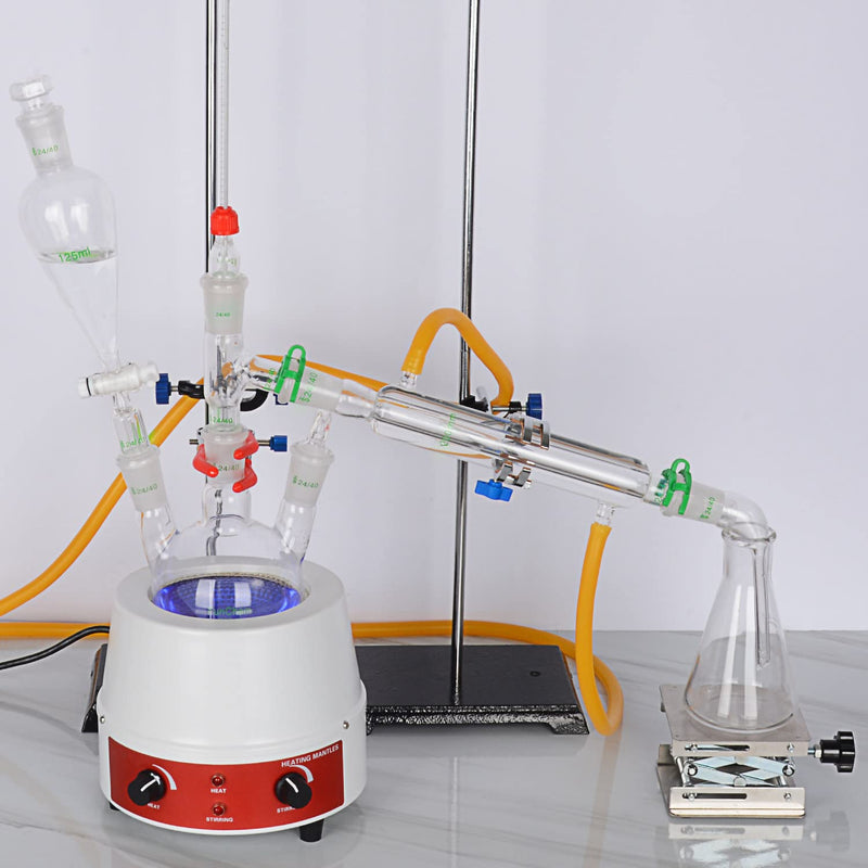 FunChem Three Necks Round Bottom Flask RBF, Glass 3-Neck Boiling Flask with 24/40 Standard Taper Outer Joint, 500 ml