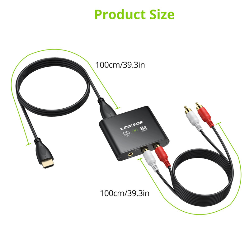 LiNKFOR 192KHz HDMI eARC/ARC Audio Extractor, HDMI to RCA & 3.5mm Converter, Supports Simultaneous Output & TV Remote Volume Control (CEC), for Smart TV to Amplifier, Active Speaker, Headphone