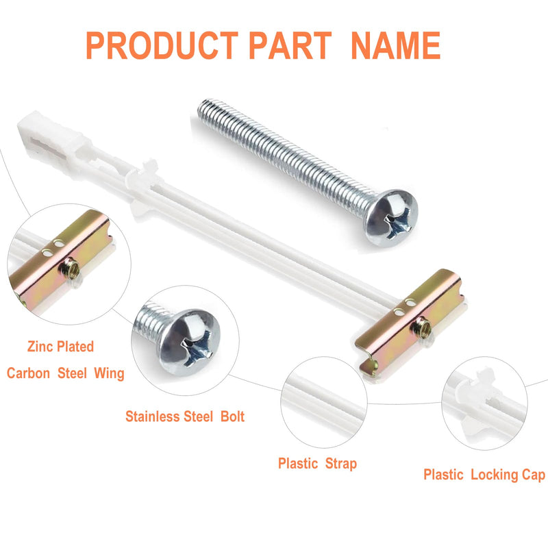 4 Pcs Drywall Anchors with Included Bolts for 1/4-20, Hollow Wall Anchors for Drywall Heavy Duty, Toggle Bolts for Drywall, Holds up to 270lbs Each in 1/2-in Drywall for Hanging TVs, Cabinets, etc. 4