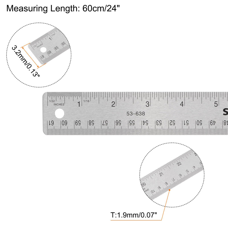 HARFINGTON Stainless Steel Rulers with Non-Skid Backing 61cm/24" Inch and Metric Metal Ruler Straight Edge Measuring Tool 24 Inch