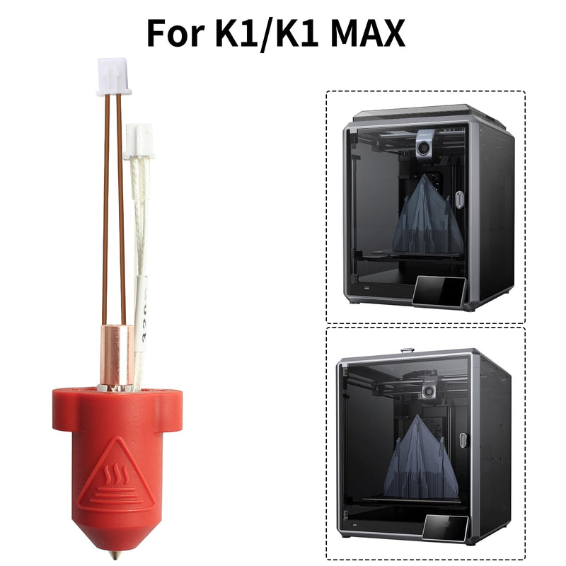 3D Printer Accessories K1 Max Ceramic Heating Block Hotend Kit Replacement: 0.4mm Nozzle Thermistor Titanium Alloy Throat High-Speed Print Head with Silicone Sock for K1 1.75mm Filament