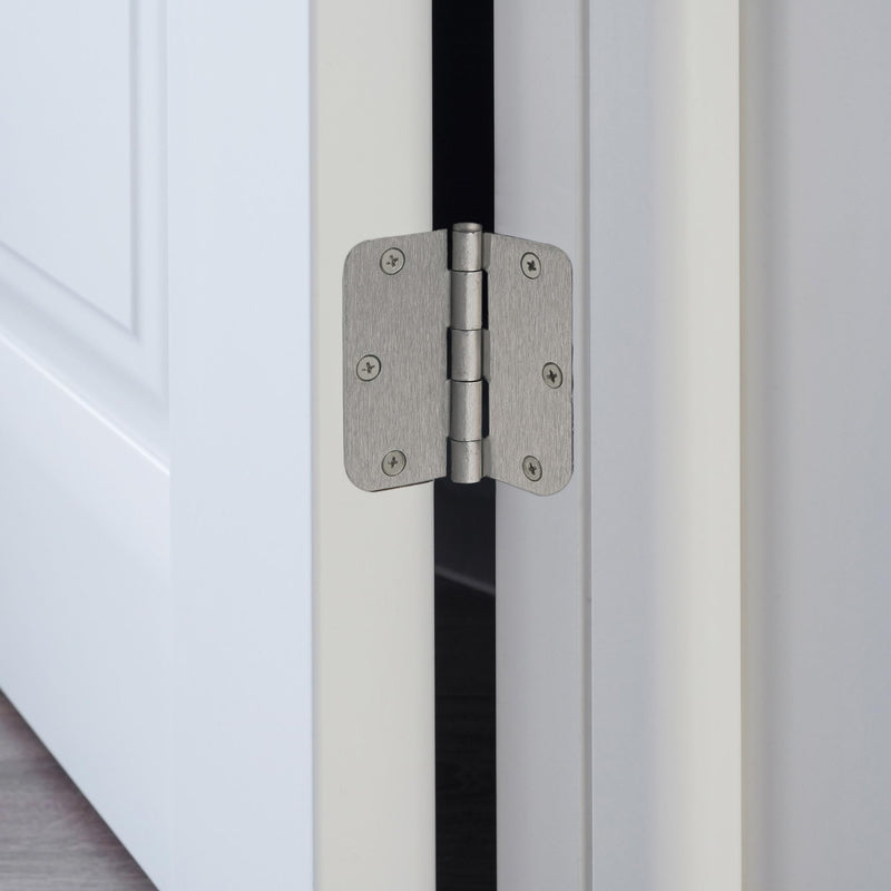 Design House 181412 Door Hinges for Interior Doors 5/8-inch Radius Steel Door Hinge Door Hardware, 3-1/2-inch x 3-1/2-inch, Satin Nickel, 3-Pack