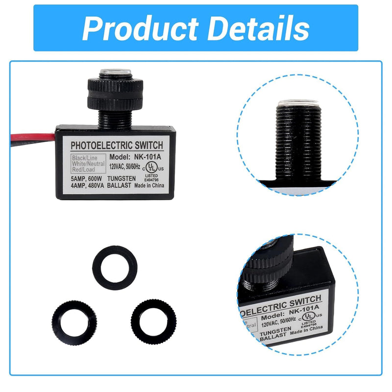 4PCS Photocell Light Control Sensor 105V-130V AC, Dusk to Dawn Auto On/Off Photoelectric Switch, Outdoor Waterproof Photocell Sensor for Outdoor Lighting, 50/60Hz 4pcs