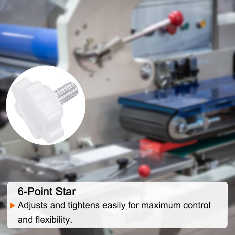 HARFINGTON 10pcs Star Knobs M6 x 12mm Male Thread 25mm Plastic 6-Point Head Stud Knob Hand Tightening Clamping Screw Replacement Threaded Handle, White