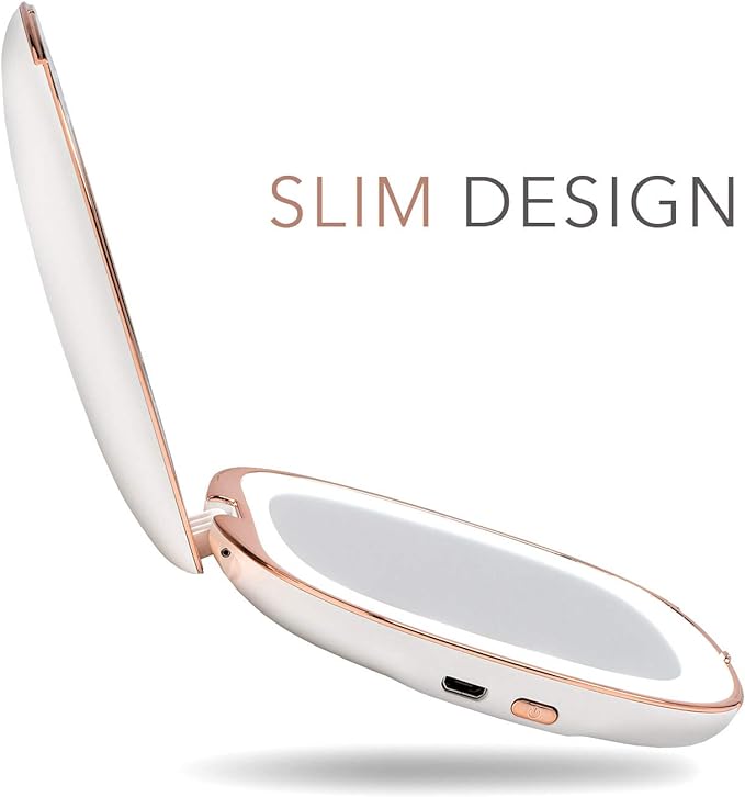Fancii Natural LED Light Compact Makeup Mirror, 1x/10x Magnification - Rechargeable, Portable, Light 4" Hand Mirror for Travel and Wallet, Mira White - NewNest Australia