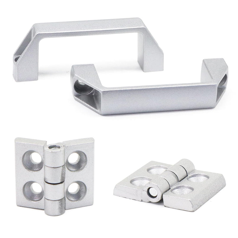 4 Sets 1010 Hinges and 10 Series Extrusion 1.0 Inch Door Handles 1010 Aluminum Profiles Pivot Hinges with Nut for 10/10 1" x 1" Extruded Aluminum Profile