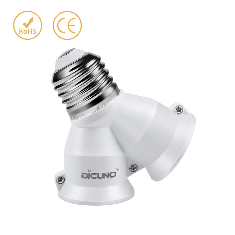 DiCUNO 2 in 1 E26 Socket Splitter Adapter, Two E26 Standard Medium Base Bulbs in One Socket Y-Shape Lamp Holder Converter, Maximum 200W and 165℃ Heat Resistant Light Bulb Splitter 6Pcs 6