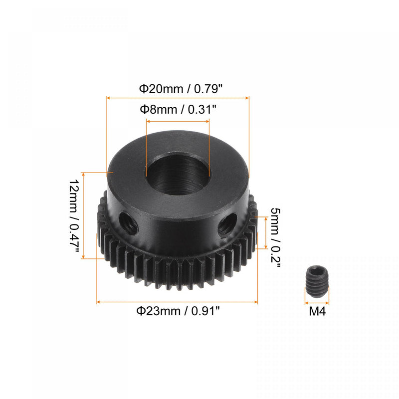 uxcell Pinion Gear Set, 45# Carbon Steel Motor Rack Spur Gear with Step Black, 0.5 Mod 44T 8mm Bore 23mm Outer Dia, M4 Set Screws Included