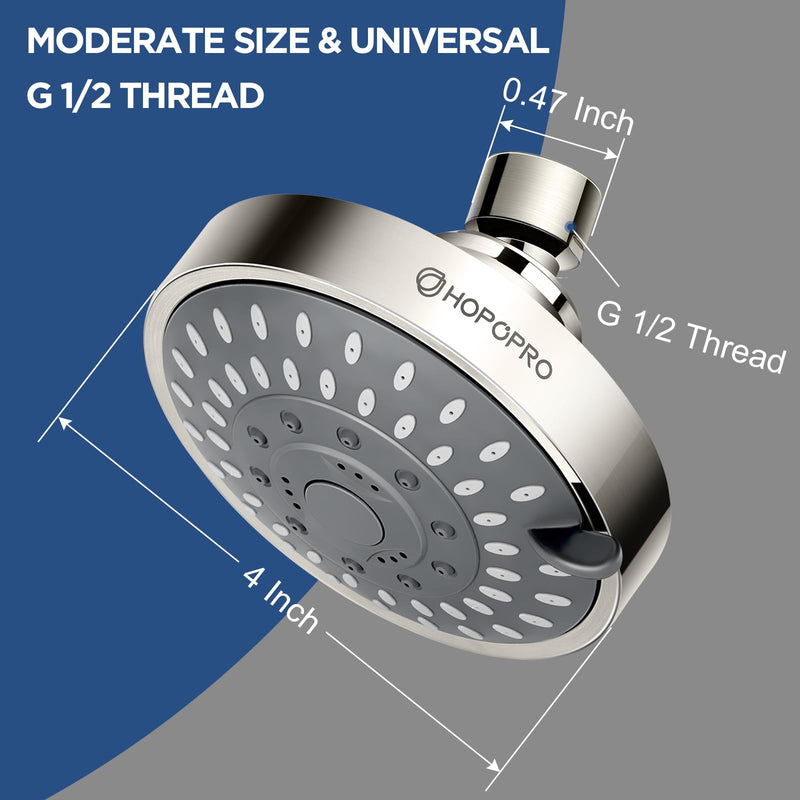 HOPOPRO 5-Mode High Pressure Shower Head - The Washington Post, NBC News, Today TV Show Recommended - High Flow Fixed Showerheads (4 Inch Brushed Nickel) 4 Inch Modern