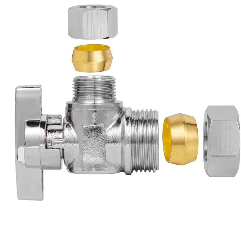 Heavy Duty Angle Stop Valve 1/2" Nom (5/8" OD) Comp x 3/8" OD Comp, 1/4-Turn Operation，High quality lead-free brass (2PCS) 2pcs (5/8" OD) Comp x 3/8" OD Comp
