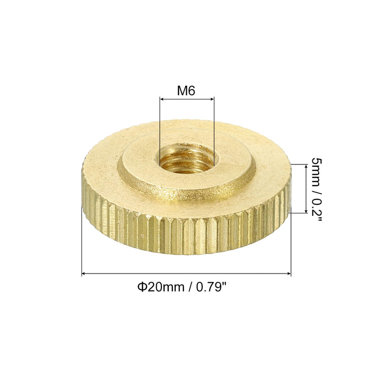 uxcell Knurled Thumb Nuts, 6Pcs M6 x D20mm x H5mm Brass Flat Head Through Hole with Collar Flat Head Through Hole Round Knobs Fasteners for 3D Printer Parts, Machine Tools 6