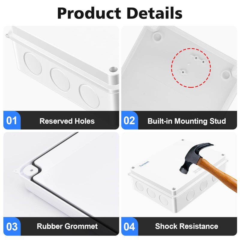 Waterproof Electrical Junction Box (10"x7.9"x3.1") with 12 Reserved Holes for Electronics - Sturdy ABS Plastic IP65 Dustproof Project Enclosure - White, (255x200x80mm) 10" x 7.9" x 3.1"