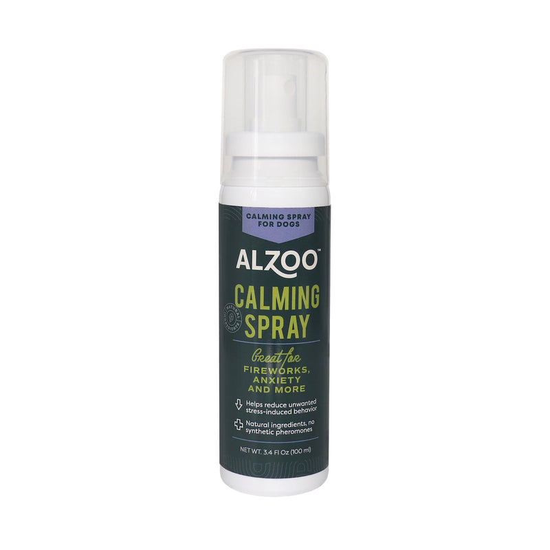 ALZOO Calming Spray for Dogs, Helps to Relieve Stress from Separation Anxiety, Travel, Vet Visits, Fireworks, etc., 100% Plant-Based Active Ingredients, 3.4 Fl. Oz Spray Bottle