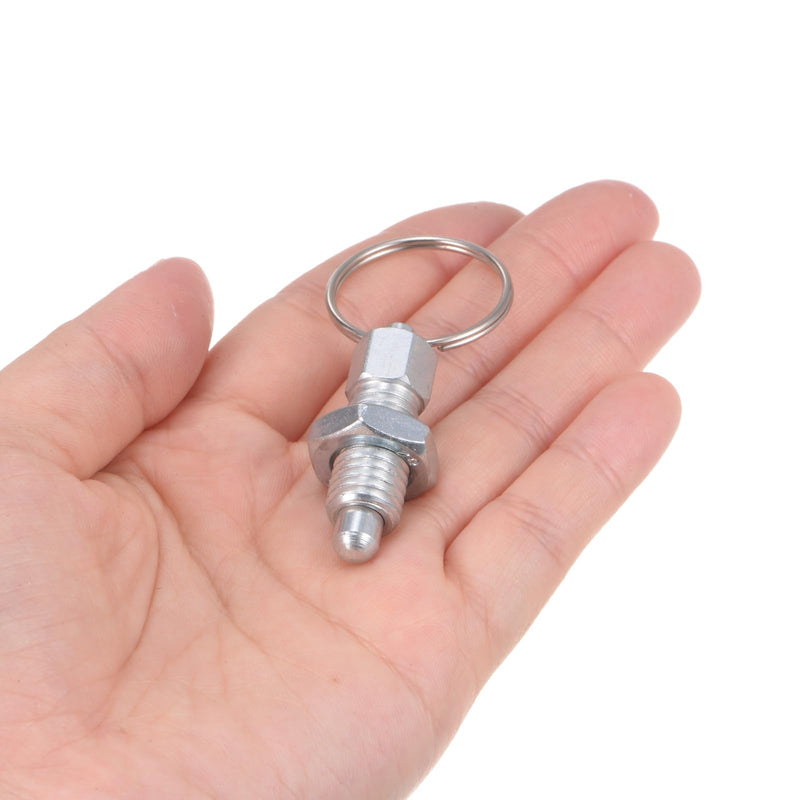 HARFINGTON 2Pcs Spring Plunger with Pull Ring M10x1.5 Thread Size 0.79" Thread Length Pin Dia.6mm Round Head Carbon Steel Non-Locking Retractable Index Plunger for Industrial Equipment