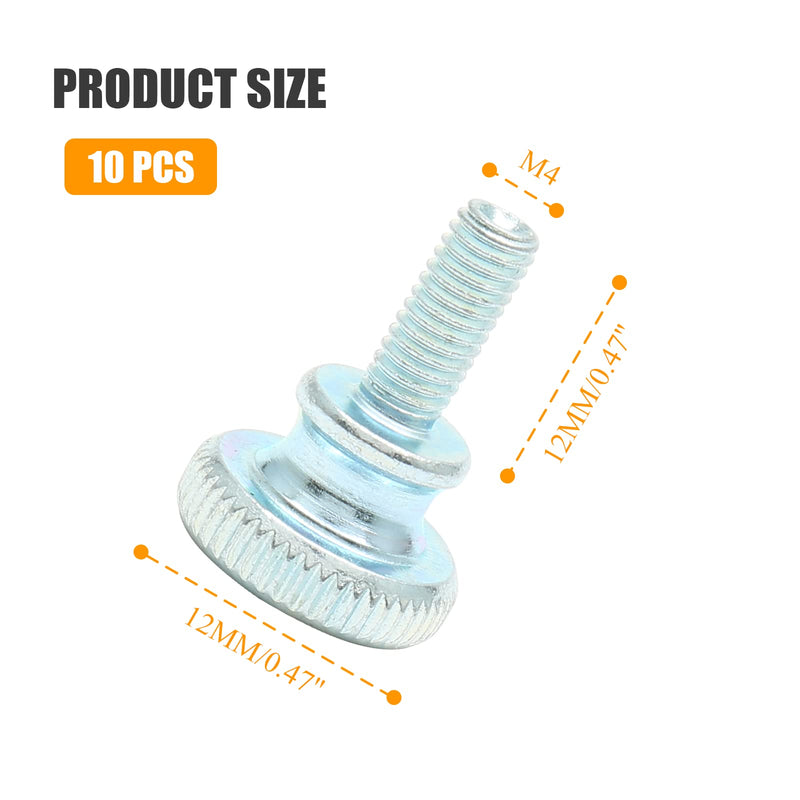 Uenhoy 10 Pcs M4 Knurled Thumb Screws Znic Plated Flat Head Thumbscrews Grip Knobs - M4x12mm