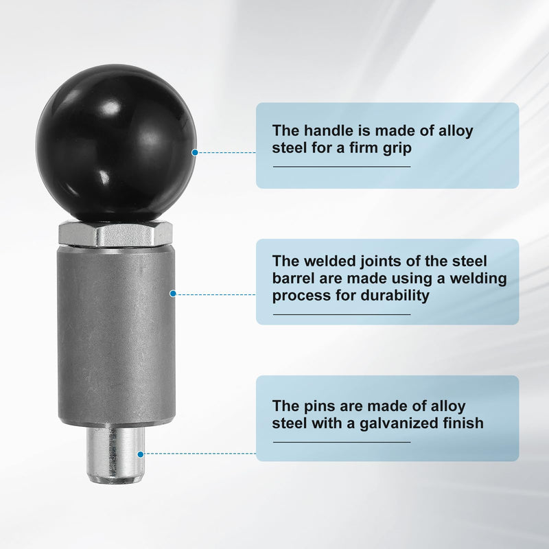 DTGN 2Pcs Handle Spring-Loaded Pull Pins, Alloy Steel Spring Plungers/Dowel Pins Handle Pull Rod Knobs for Shelving System Fitness Equipment, Ball Knob 1.3" Diameter 0.5"x0.5" Rod Size 2