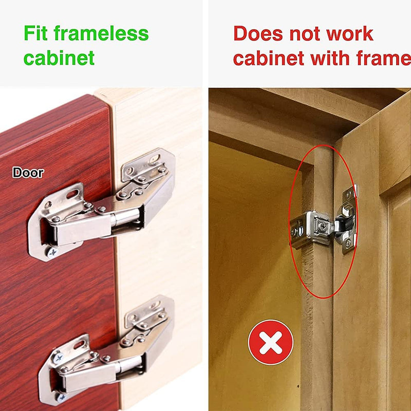 4-Pack Hidden Hinges for Cabinet Doors Frameless, Concealed Cabinet Hinges, Surface Mount Hinges 4 Pack