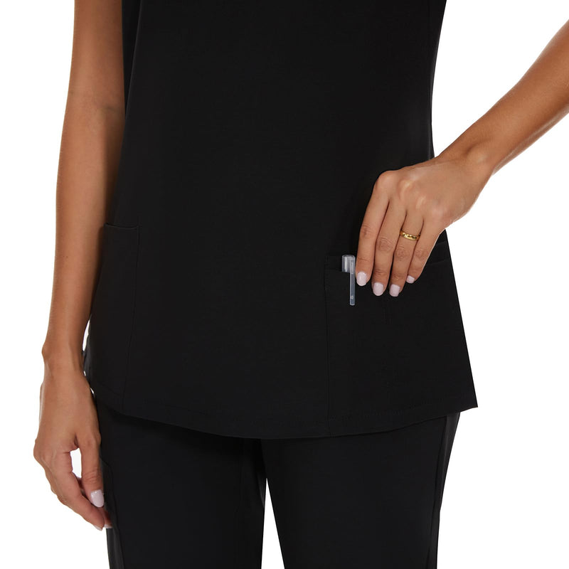 COZYFIT Scrub Tops for Woman - Soft Stretch, V-Neck Top Scrubs with 3 Pockets, Easy Care for Women Black Large