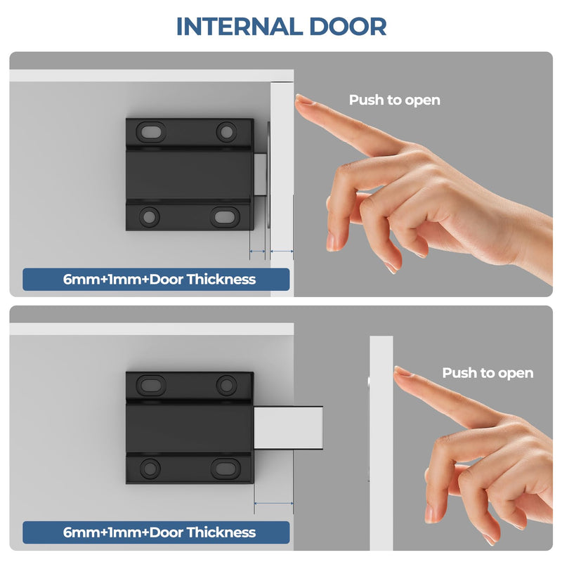 Magnetic Push Latches Without Nail Installation Tonitrui Push to Open Door Latch Magnetic Touch Latches Kitchen Door Push Release Latch for Cabinet Door Closure and Popping Open (Black 4 Pack) Black