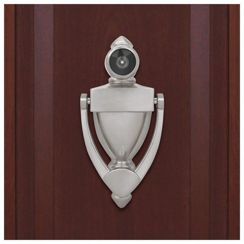 Nuk3y Door Knocker & Viewer, 9/16 in. Bore, 220-Degree View Angle (5-1/2" Height, Satin Nickel) 5-1/2" Height