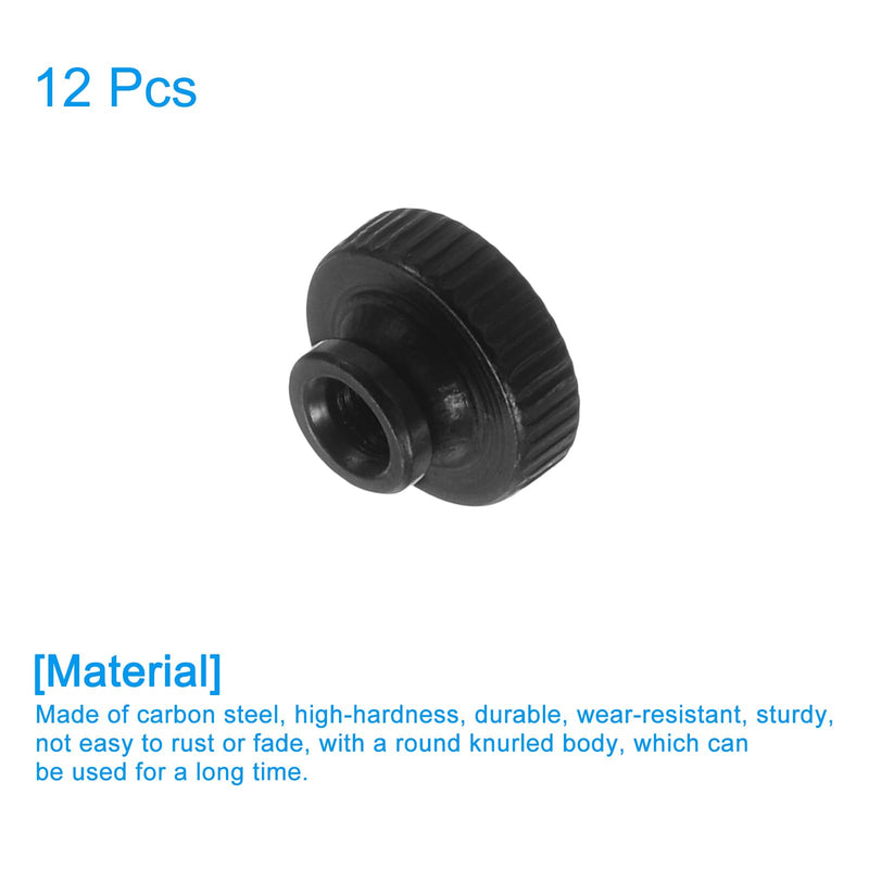 uxcell Knurled Thumb Nuts, 12Pcs M3 Carbon Steel Nut High Head Through Hole for 3D Printer Part, Black 12