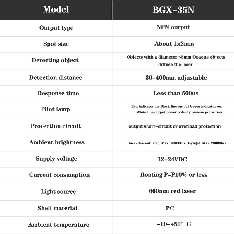 BGX-35N NPN Photoelectric Sensor,Diffuse Reflective Spot Size 2MM Sensor,LED Display Light Detection Distance 400MM BGX-35N (NPN)