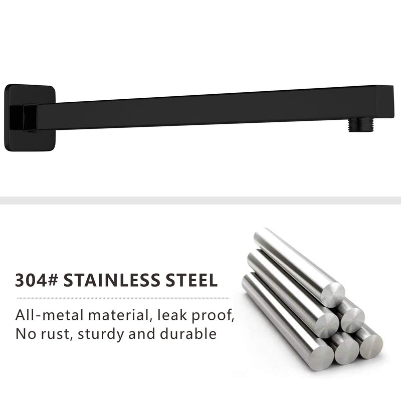 Voolan 20" Square Shower Arm with Flange and Teflon Tape, Extension Shower Head Arm for Bathroom Fixed Shower Head, Solid Stainless Steel, Wall Mounted (Matte Black) Matte Black 20 Inch