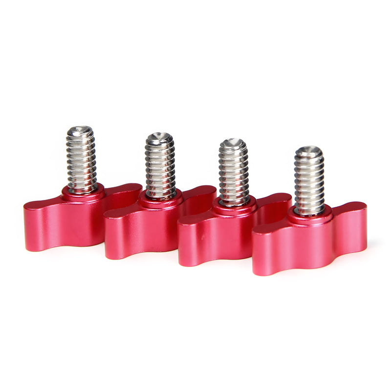 4Pcs 1/4"-20 x 1/2" Thumb Screw, Stainless Steel Standard/Coarse Thread Thumbscrew, Red Aluminum Tee Wing Knob 1/4"-20 x 1/2"